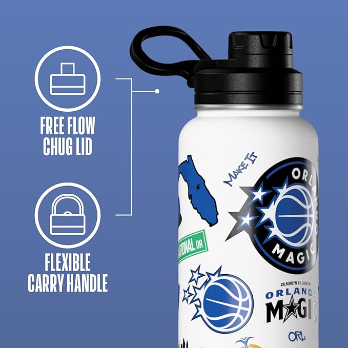 Hydrapeak x NBA Officially Licensed Orlando Magic 32 oz Active Water Bottle with Chug Lid Reusable Stainless Steel Double Wall Insulated Sports Gift, Celebrating The City Of Orlando