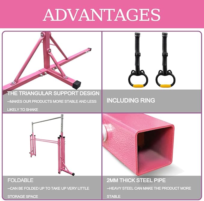Gymnastics Kip Bar for Home Indoor Training,Horizontal Bar for Kids Girls Junior,Adjustable Arms from 3' - 5' Gym Equipment,1-4 Levels,300lbs Weight Capacity