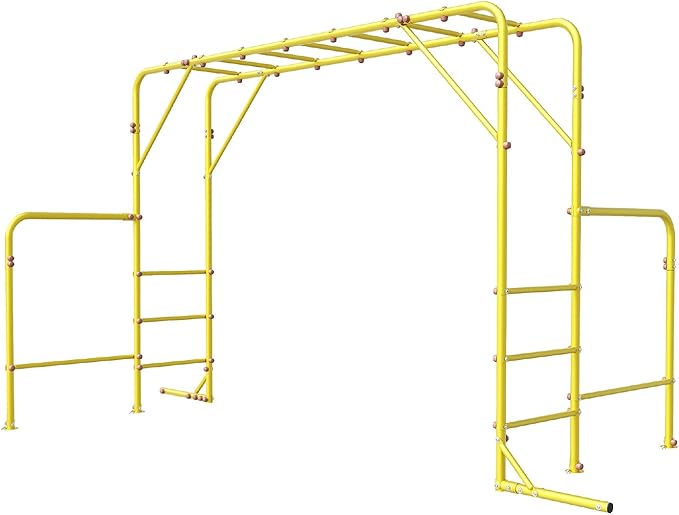 Outdoor Monkey Bars for Kids, Steel Monkey Bars for Backyard, with Climbing and Gymnastics Bar,Free-Standing Playset for Children Age 3-12,Compact for Small Yards, Yellow