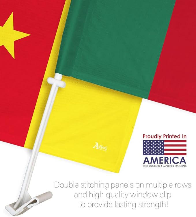 World Cup 2022 Cameroonian Car Flag Bandera para Carros De Cameroon Auto Decorations Small Banner for Window Clip Pole Accessories FIFA Sports Fans Outdoor Flags Trophy Game Soccer Gifts Made in USA