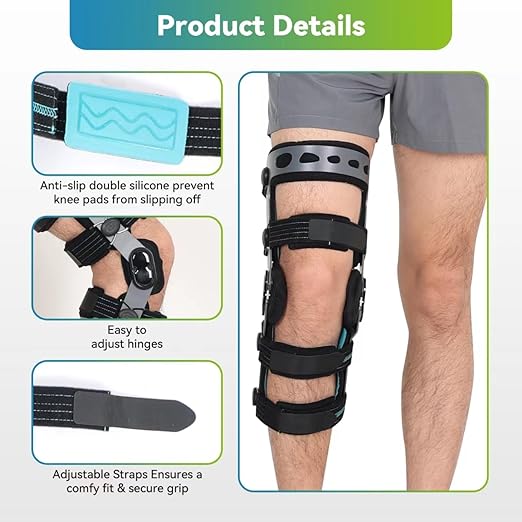 Komzer ACL Knee Brace, Functional Knee Support for PCL, MCL, Ligament Sports Injuries, Meniscus Tear, Relief from Knee Joint Pain with Side Stabilizers for Men & Women(XL/Left)