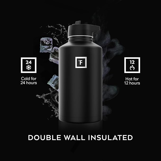 IRON °FLASK Camping & Hiking Hydration Flask with Straw, Wide Mouth Insulated Stainless Steel Sports Water Bottle - 64 oz Aurora