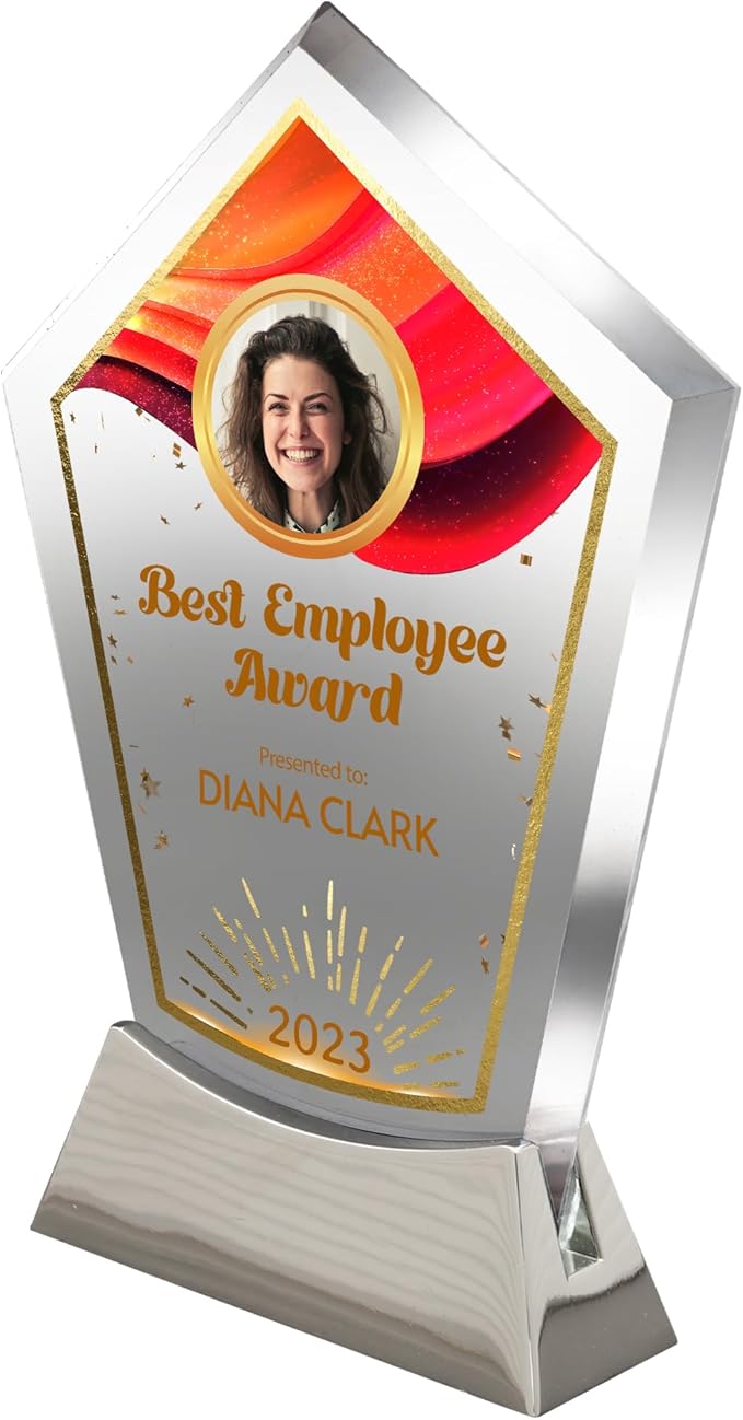 7 1/2" Personalized Glass Plaque for Awards and Trophies, Custom Award for Employee of the Month, Retirement, Leadership and Appreciation Gift J Awards (D6)