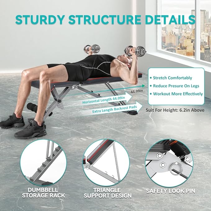 Adjustable/Foldable Weight Bench, 660LBS Home Gym Workout Bench Lifting Sit-up Exercise Bench for Bench Press