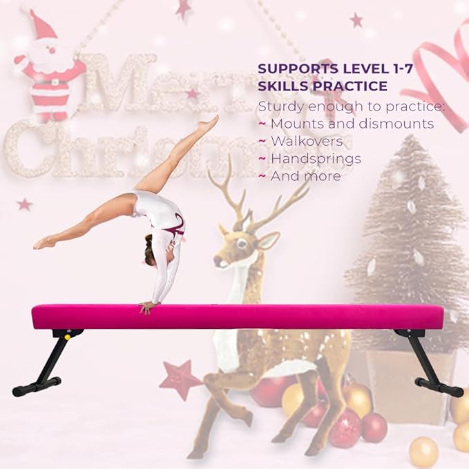 8FT Adjustable&Foldable Gymnastics Balance Beam,Home Gym Equipment,Easy Assembling and Storage,No Tool Require,for Kids Children Girls Training