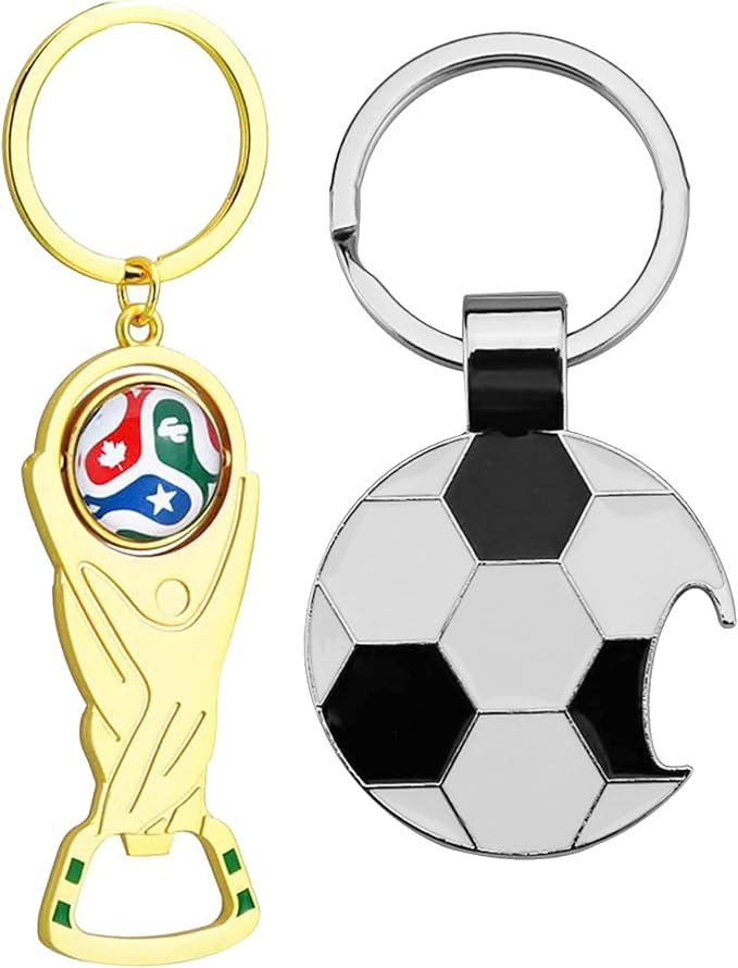 2026 World Cup Trophy Bottle Opener Keychains, Gold Bottle Opener Keychain with World Cup Soccer Ball Design, Football Merchandise Keychains Gift for Football Fan