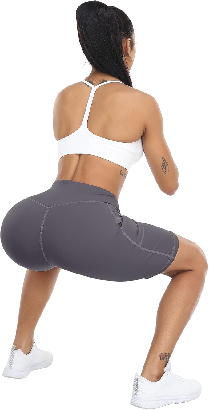 WHOUARE 4 Pack Biker Yoga Shorts with Pockets for Women,High Waisted Athletic Running Workout Gym Shorts Tummy Control