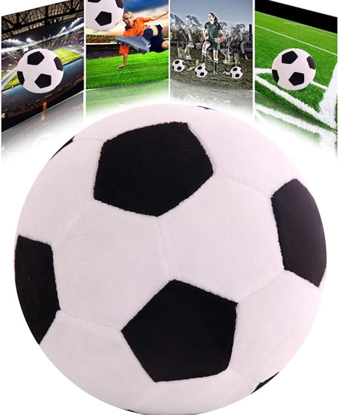 Fluffy Stuffed Toy Soccer Ball Plush Pillow Soft Durable Stuff Soccerball Gift for Kids Boy Baby (Black -White,7.8inch/20cm)