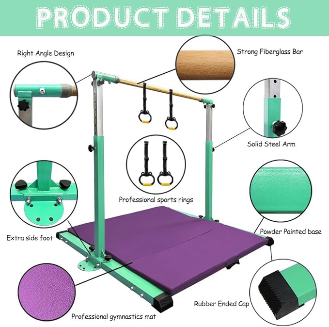Gymnastics Kip Bar for Home Indoor Training,Horizontal Bar for Kids Girls Junior,Adjustable Arms from 3' - 5' Gym Equipment,1-4 Levels,300lbs Weight Capacity