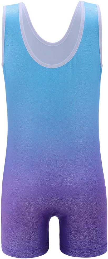 Leotards for Girls Gymnastics Toddler Dance Biketards Mermaid Unicorn Athletic Dance Wear Shiny Rainbow Blue Hotpink