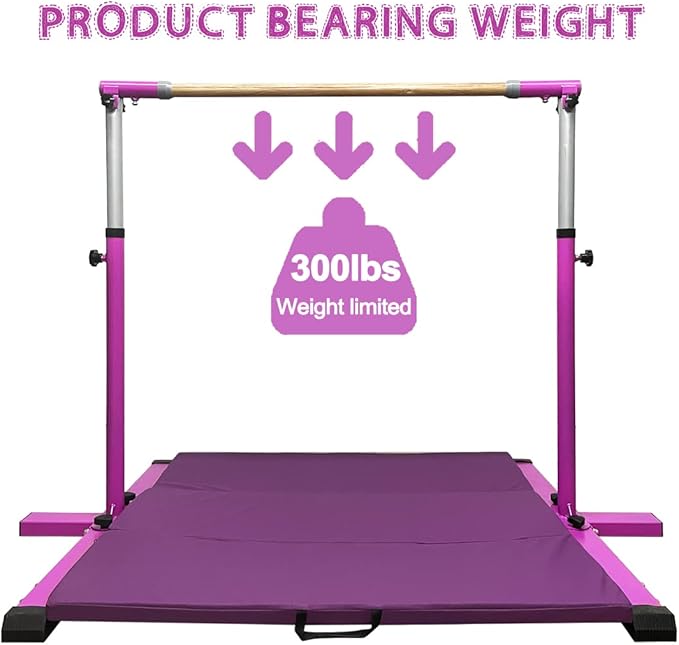 GLANT Gymnastic Kip Bar,Horizontal Bar for Kids Girls Junior,3' to 5' Adjustable Height,Home Gym Equipment,Ideal for Indoor and Home Training,1-4 Levels,300lbs Weight Capacity