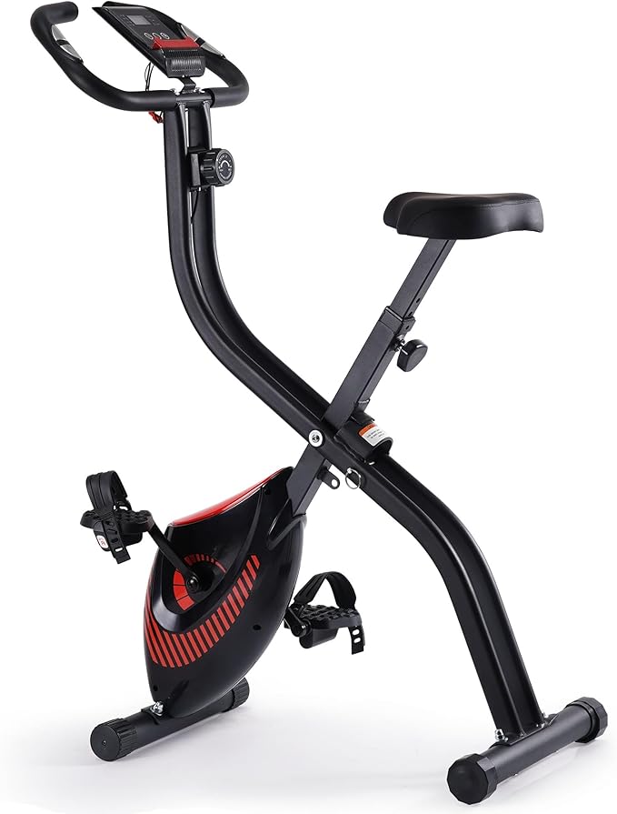 Exercise Bike 3 IN 1 Stationary Bike Folding Exercise Bike with Adjustable Resistance Comfortable Seat Cushion LCD Monitor 265 lbs Weight Capacity for Home Gym Workout (Red)