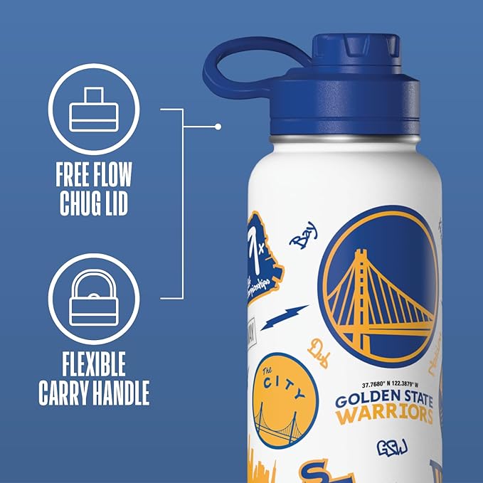 Hydrapeak x NBA Officially Licensed Golden State Warriors 32oz Active Water Bottle Chug Lid Stainless Steel Reusable Double Wall Celebrating The City Of San Francisco