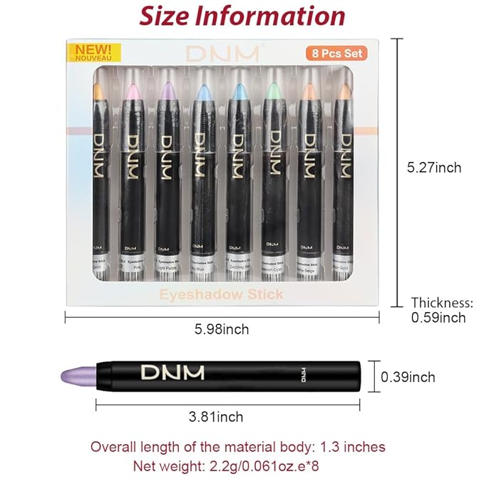 evpct 8Pcs Cream Eyeshadow Stick Eye Makeup Set for Women, Beige Gold Desert Mocha Pink Sky Dazzling Blue Green Light Purple Glitter Shimmery Eye Shadow Pencil Crayon Waterproof sombras para ojos 02