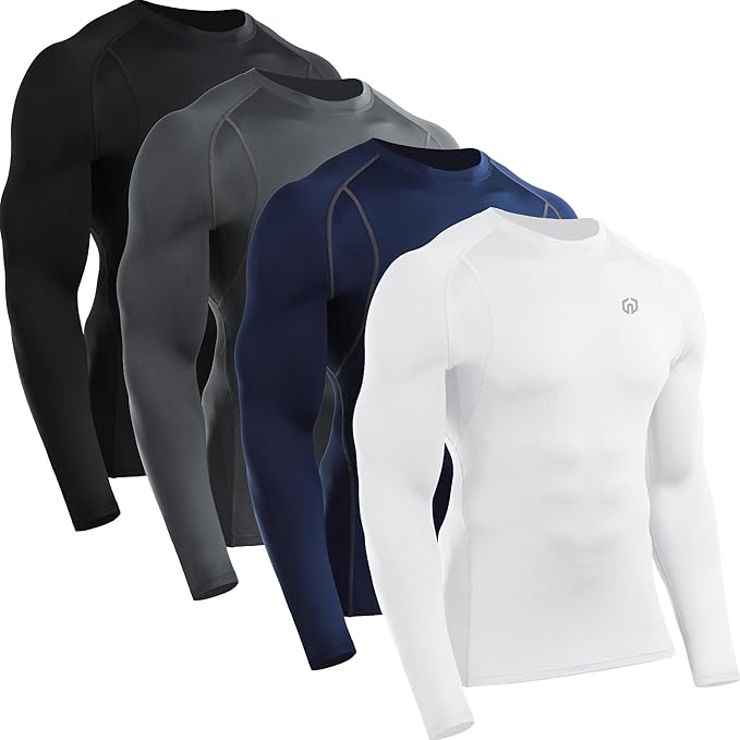 NELEUS 4 Pack Men's Workout Long Sleeve Shirts Compression Dry Fit Muscle Tops