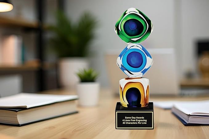 Hand-Blown Art Glass Award – Custom Engraved Elegant Award for Corporate, Sports Retirement Volunteer Recognition Leadership Personal Milestones Employee Gifts
