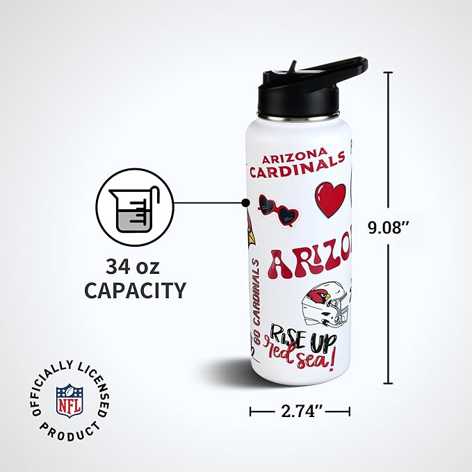 The Memory Company Officially Licensed NFL 34oz Water Bottle - Premium Stainless Steel Double-Wall Insulated, Leakproof Design