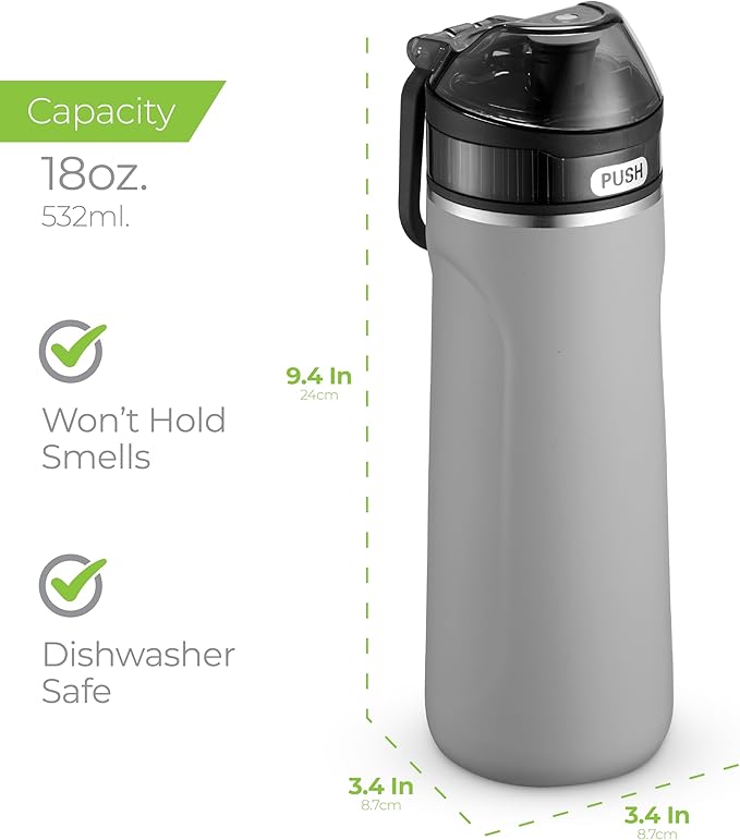 SIPX™ 18 oz Premium Stainless Steel Water Bottle with Straw Lid – Triple Insulated, Leakproof, BPA-Free – Slim, Durable Bottle for School, Gym, Office – Grey