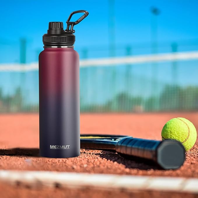 MEZMUT Insulated Water Bottle with Straw&2 Lids 40oz Stainless Steel Water Bottles Metal Water Bottle Double Walled Vacuum Insulated Bottles Cups Leak-Proof Travel Cup (Gradient Red Blue)