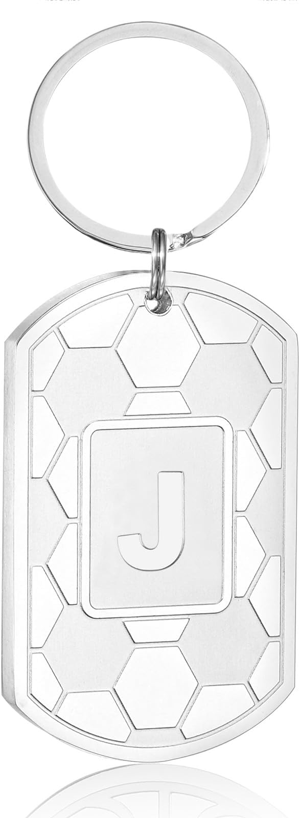 Stocking Stuffers Christmas Gift- Initial Keychain Gifts for Men,Soccer Dog Tag Mens Keychains for Men Him Dad