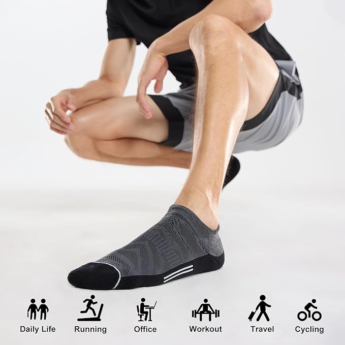 FITRELL 6 Pack Men's Ankle Running Socks Low Cut Cushioned Athletic Sports Socks 7-9/9-12/12-15
