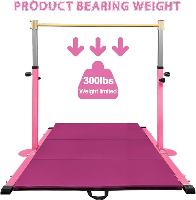 GLANT Gymnastic Kip Bar,Horizontal Bar for Kids Girls Junior,3' to 5' Adjustable Height,Home Gym Equipment,Ideal for Indoor and Home Training,1-4 Levels,300lbs Weight Capacity