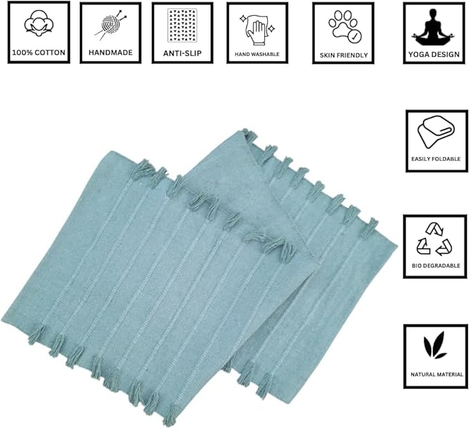 Indian Handmade100 % Organic Anti Skid Multi Colour Cotton Yoga Mat - Eco-Friendly Hand-Woven Rug - Non-Slip & Thick (24”x72”x5mm) for Hot yoga & Everyday Fitness at Home - Comfortable & Foldable Extra-Long Mat