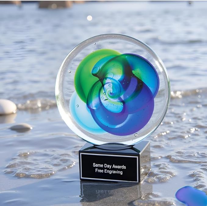Hand-Blown Art Glass Award – Custom Engraved Elegant Award for Corporate, Sports Retirement Volunteer Recognition Leadership Personal Milestones Employee Gifts