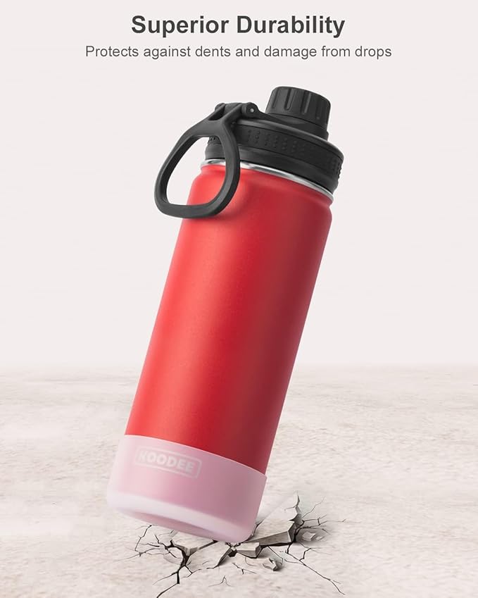 koodee Stainless Steel Water Bottle, 26 oz Double Wall Vacuum Insulated Sports Bottle with Leakproof Spout Lid (Canyon Red)