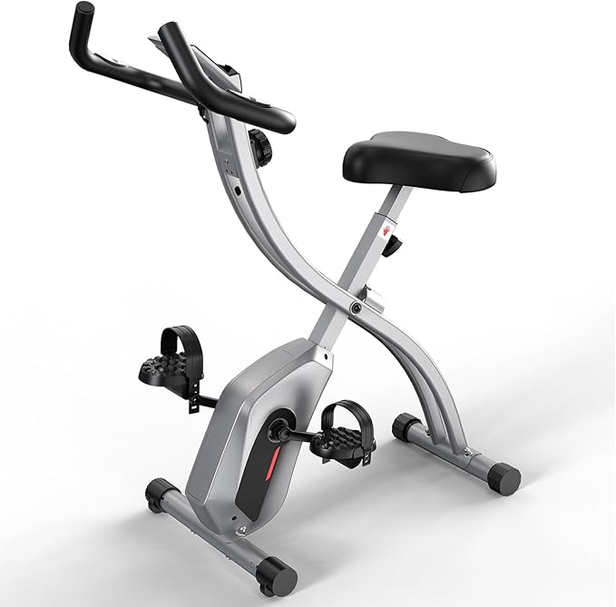 CRYSTAL FIT Indoor Folding Exercise Bike, Foldable Stationary Bikes For Home Workout Upright Indoor Cycling Bike, Magnetic X-Bike with 8-Level Adjustable Resistance, Phone Holder & Comfortable Seat Cushion