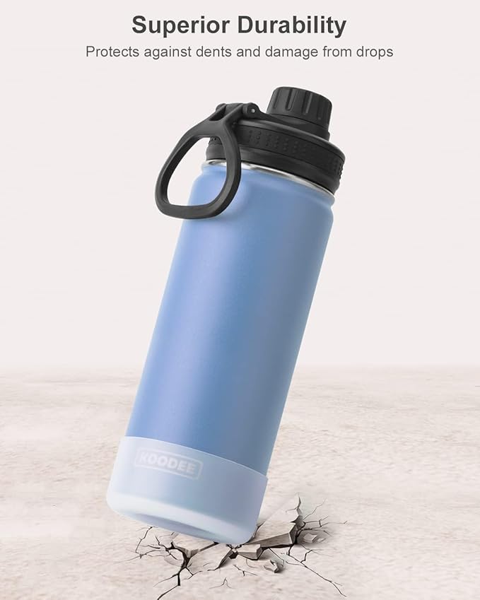koodee Insulated Water Bottle-18 oz Stainless Steel Double Wall Vacuum Wide Mouth Sport Water Bottle with Leakproof Spout Lid (Royal Blue)