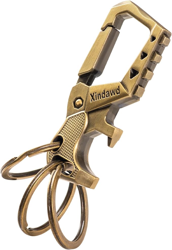 Heavy duty metal keychains, Carabiner Clip Keychain with Bottle Opener, 3 Key Rings for Car Keys, Family Present for Men and Women(Bronze-1pcs)