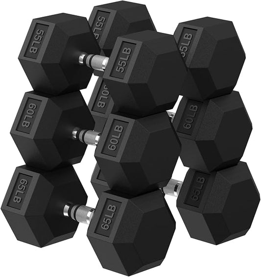 Hex Dumbbell 45-480 lb Set, Rubber Encased Exercise & Fitness Dumbbells for Home Gym, Hand Weights for Strength Training