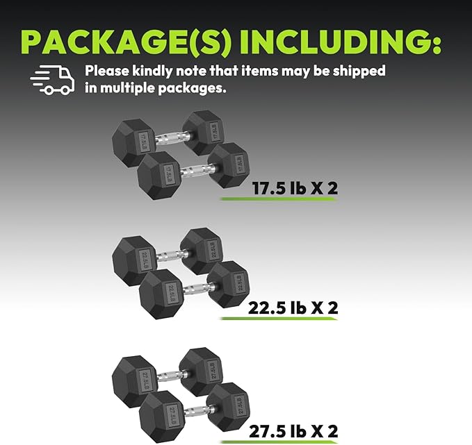 Hex Dumbbell 45-480 lb Set, Rubber Encased Exercise & Fitness Dumbbells for Home Gym, Hand Weights for Strength Training