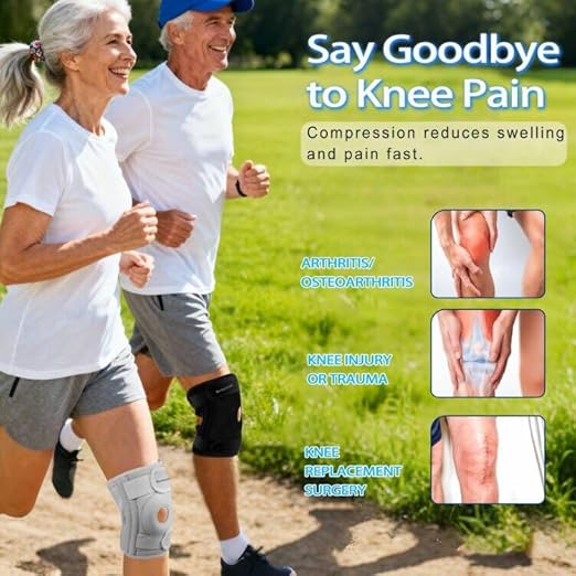 Knee Brace for Men Women with Side Stabilizers & Patella Gel Pad,Non Slip Adjustable Knee Compression Support for Pain Relief,Meniscus Tear,ACL,Arthritis,Injury Recovery,Running