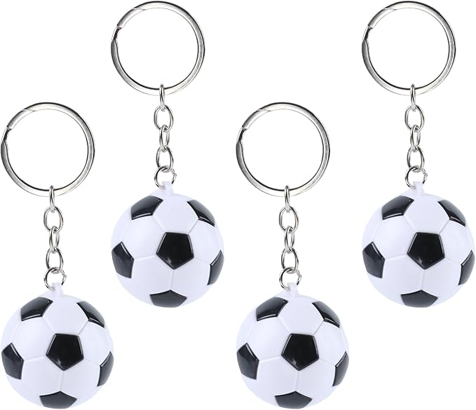 4Pcs Soccer Keychains, Funny Backpack Charms Key Chains, PVC 1.5inch/3.8cm Football Keychain