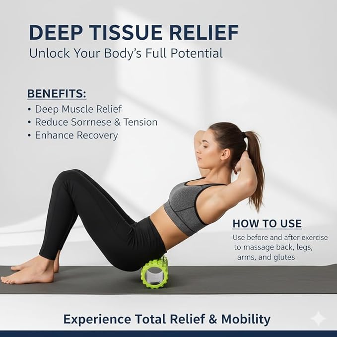 High-Density Foam Roller for Muscle Recovery, Deep Tissue Massage & Physical Therapy – Improves Mobility, Relieves Soreness, Ideal for Athletes & Fitness Training (18 Inch) (Lime Green)