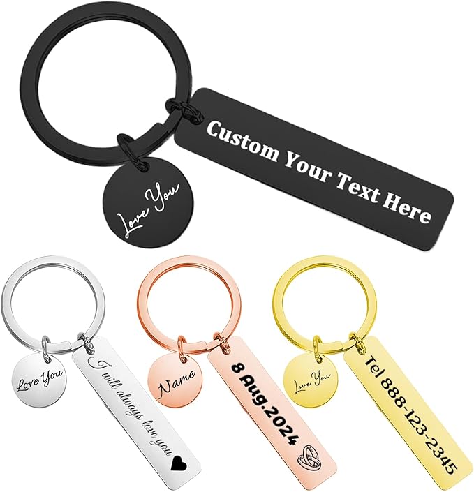 Customized Double Sided Keychain - Personalized Engraved Text/Number/Name Keychain, Custom Key chain Gift for Boyfriend