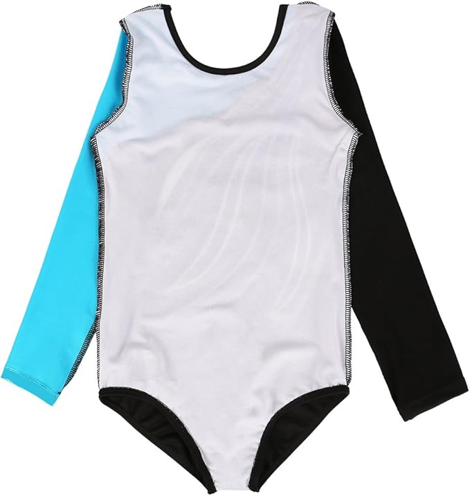 BAOHULU Leotards for Girls Gymnastics Long Sleeve Embroidery Shiny Black Diamond Dance Clothes