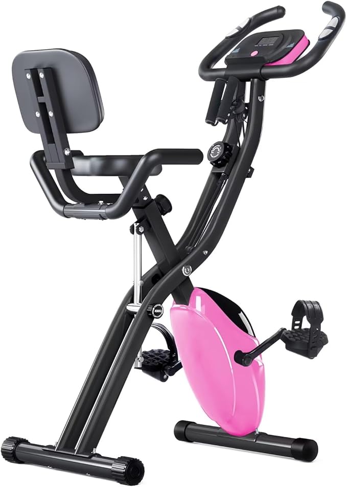 Merax Exercise Bike,Workout Bikes for Home,Folding Stationary Bikes for Home with 16-Level Magnetic Resistance, 300LBS Capacity X-Bike Indoor Exercise Equipment with Heart Rate Sensor & LCD Monitor
