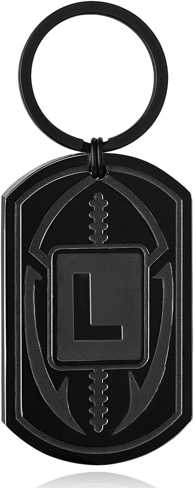Stocking Stuffers Christmas Gift- Football Initial Keychain Gifts for Men Dog Tag Keychains for Men Him Dad