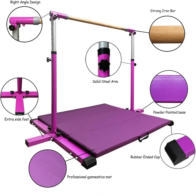 GLANT Gymnastic Kip Bar,Horizontal Bar for Kids Girls Junior,3' to 5' Adjustable Height,Home Gym Equipment,Ideal for Indoor and Home Training,1-4 Levels,300lbs Weight Capacity