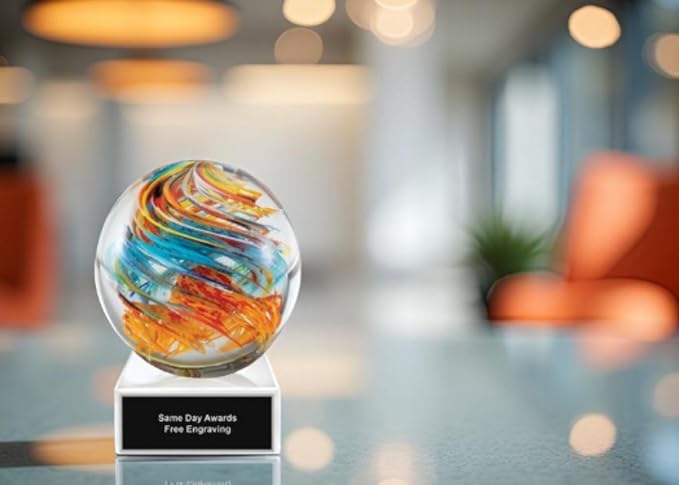 Hand-Blown Art Glass Award – Custom Engraved Elegant Award for Corporate, Sports Retirement Volunteer Recognition Leadership Personal Milestones Employee Gifts