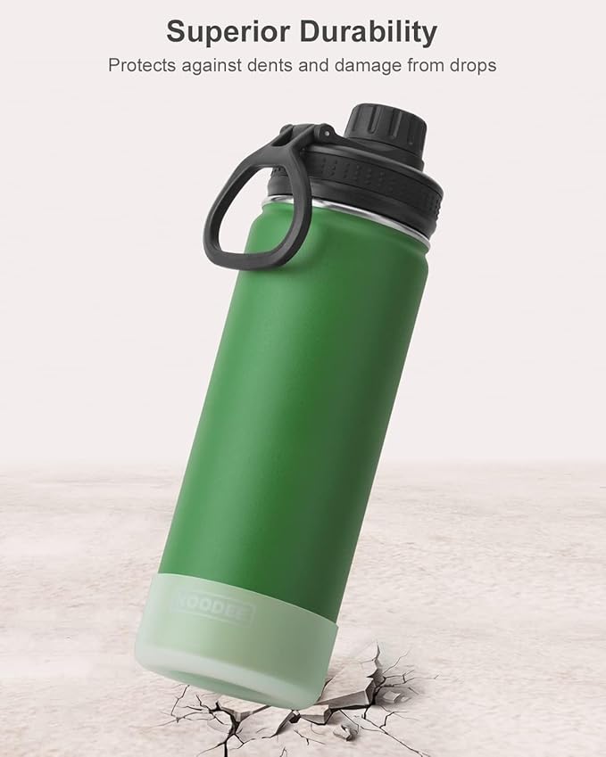 koodee 26 oz Insulated Water Bottle Stainless Steel Double Wall Vacuum Metal Sports Wide Mouth Water Bottle with Leakproof Spout Lid (Grass Green)