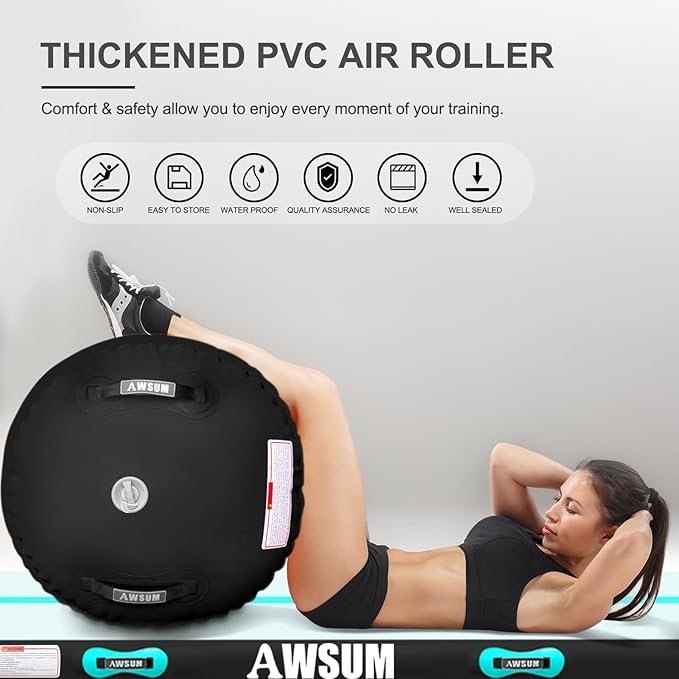AWSUM Air Roller Gymnastics Barrel Inflatable Tumbling Mat Back Handspring Trainer for Octagon Mat Gym Home Gymnastics Equipment 1PCS，No Electric Pump
