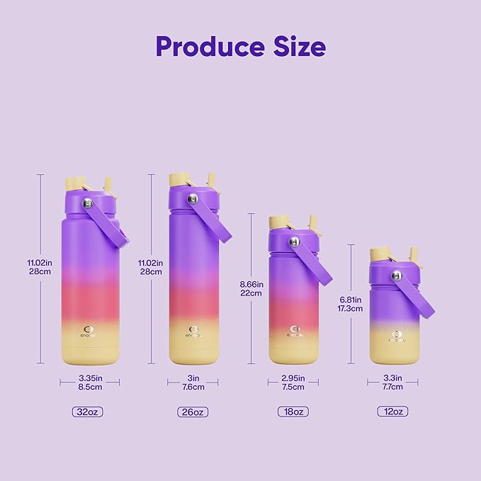 ENCOOL Insulated Water Bottle with Straw Stainless Steel Water Bottle, Leak-Proof, BPA-Free, Double Wall Vacuum Keeps Cold for 24 Hours for Sports, Travel, School (18 oz, Peach Dream)