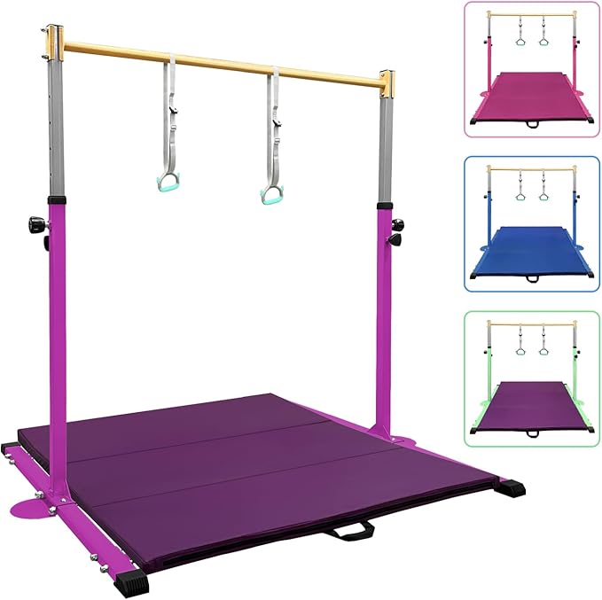GLANT Gymnastic Kip Bar,Horizontal Bar for Kids Girls Junior,3' to 5' Adjustable Height,Home Gym Equipment,Ideal for Indoor and Home Training,1-4 Levels,300lbs Weight Capacity
