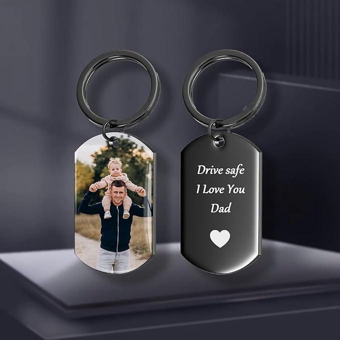 QYH Custom Keychain with Picture - Personalized Key Chain Laser Engraved Photo Text Gold Keychains Customized Gifts for Men