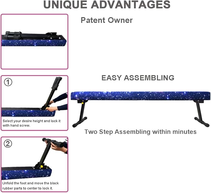 8FT Adjustable&Foldable Gymnastics Balance Beam,Home Gym Equipment,Easy Assembling and Storage,No Tool Require,for Kids Children Girls Training