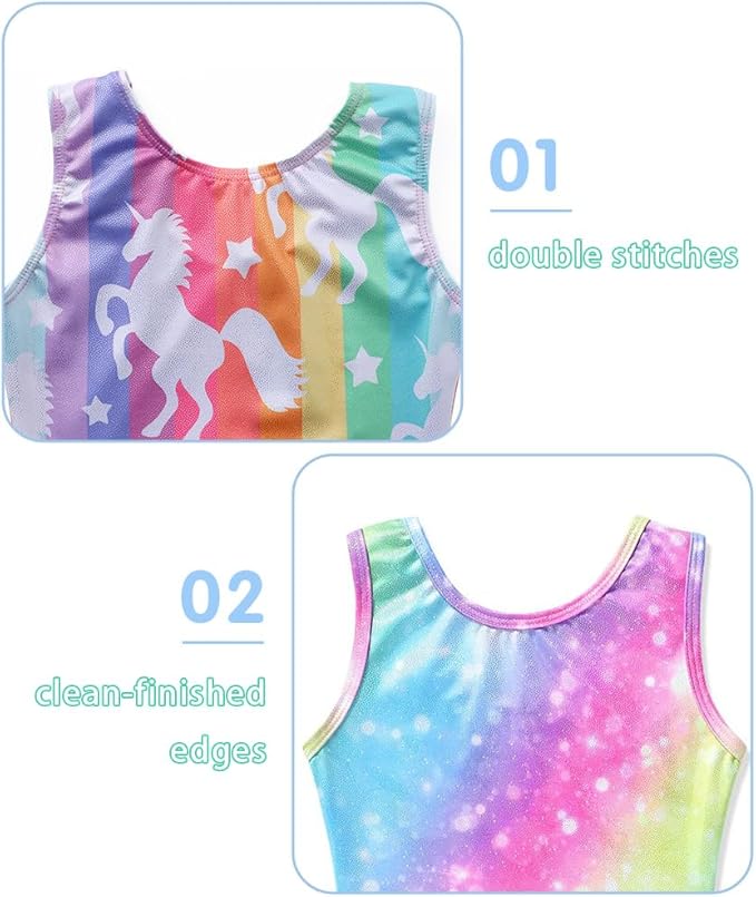 HOZIY Gymnastics Leotards for Girls with Shorts Toddlers Biketards Rainbow Unicorn Dinosaur Mermaid Leopard Flower Galaxy